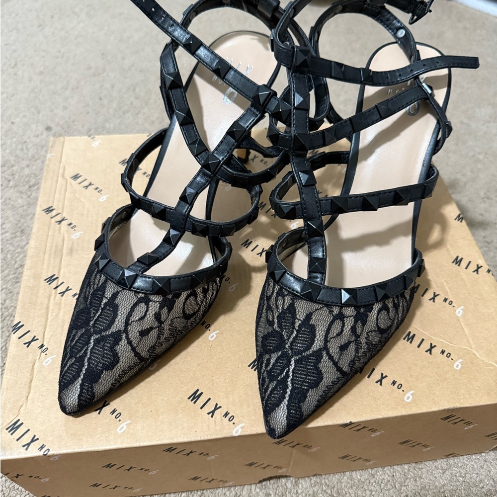 Mix No. 6 Black Strappy Lace Heels